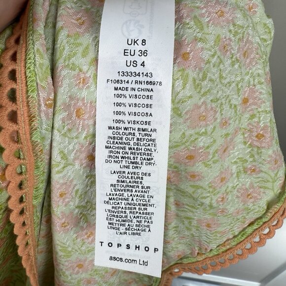 Topshop Slip Dress Floral Jacquard Midi Green Pink Size 4 Summer Wedding NWT - Picture 10 of 12